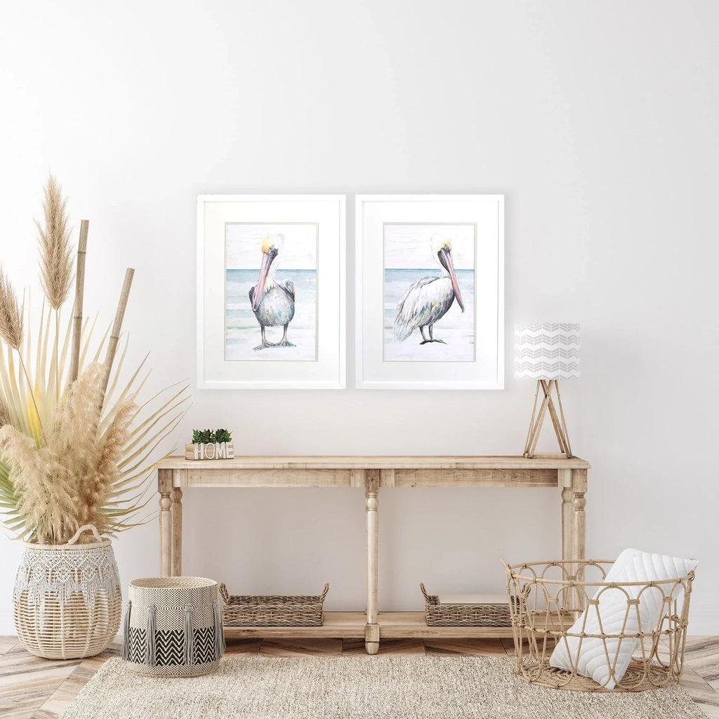 Pelican on the Shore Grey Canvas Art 2PC