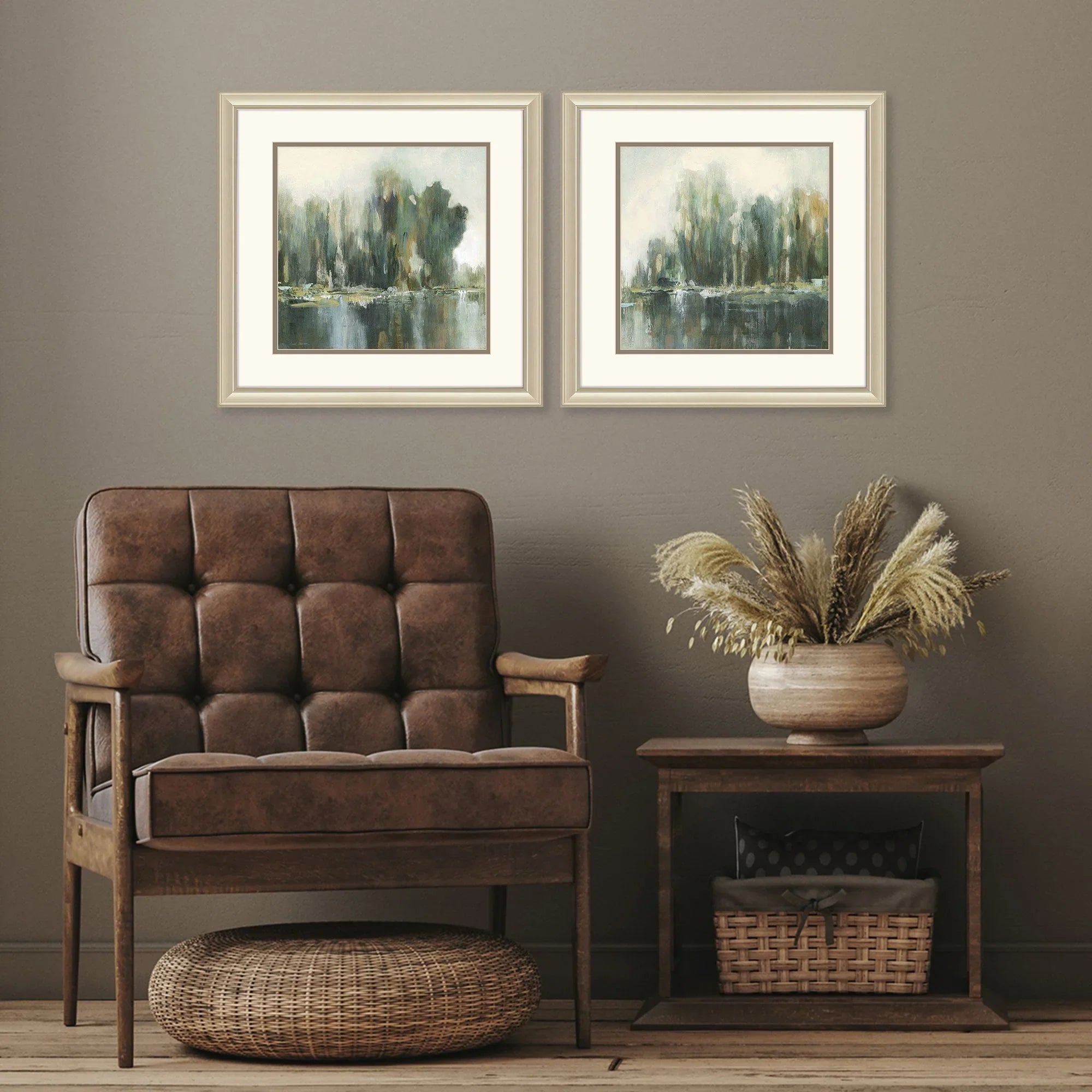 Textured Treeline Green Canvas Art 2PC