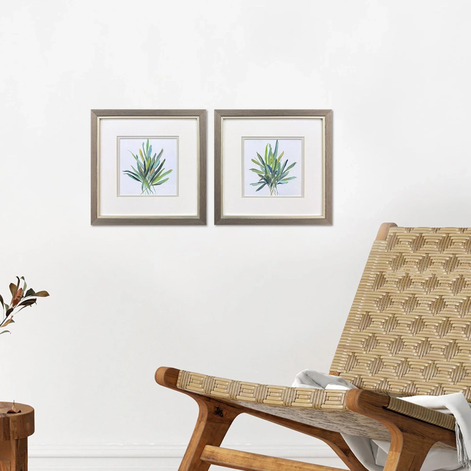Tropical Leaves Green Canvas Art 2PC