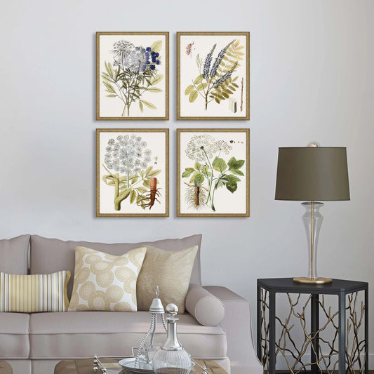 Lacy Leaves Wood Frame Neutral Canvas Art 4PC