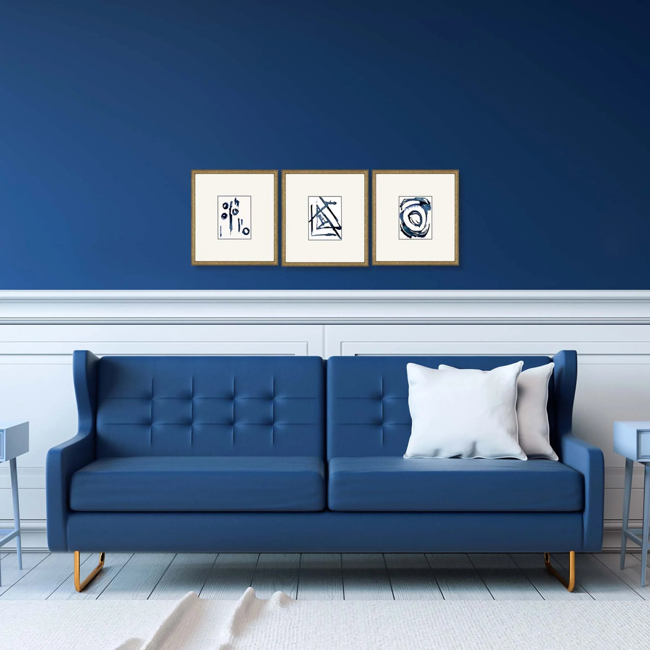 Mayhem Wood Frame Blue Canvas Art 3PC