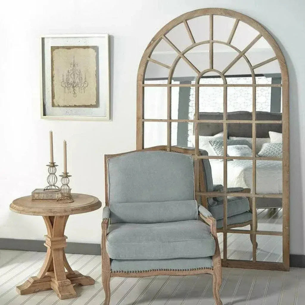 78" Natural Wood Grid Floor Mirror Extra Large Leaner-Floor Mirrors-Essentials For Living-LOOMLAN