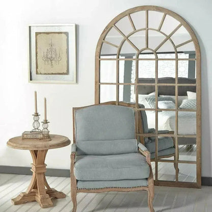 78" Natural Wood Grid Floor Mirror Extra Large Leaner-Floor Mirrors-Essentials For Living-LOOMLAN