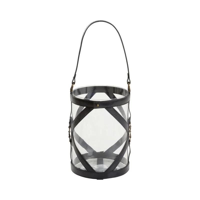 Aberdeen Blue Hurricane Leather Trim Candleholder - LOOMLAN - Wildwood - Candle Holders