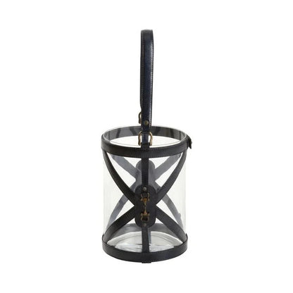 Aberdeen Blue Hurricane Leather Trim Candleholder - LOOMLAN - Wildwood - Candle Holders