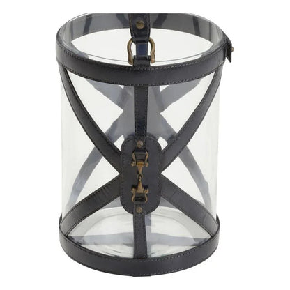 Aberdeen Blue Hurricane Leather Trim Candleholder - LOOMLAN - Wildwood - Candle Holders