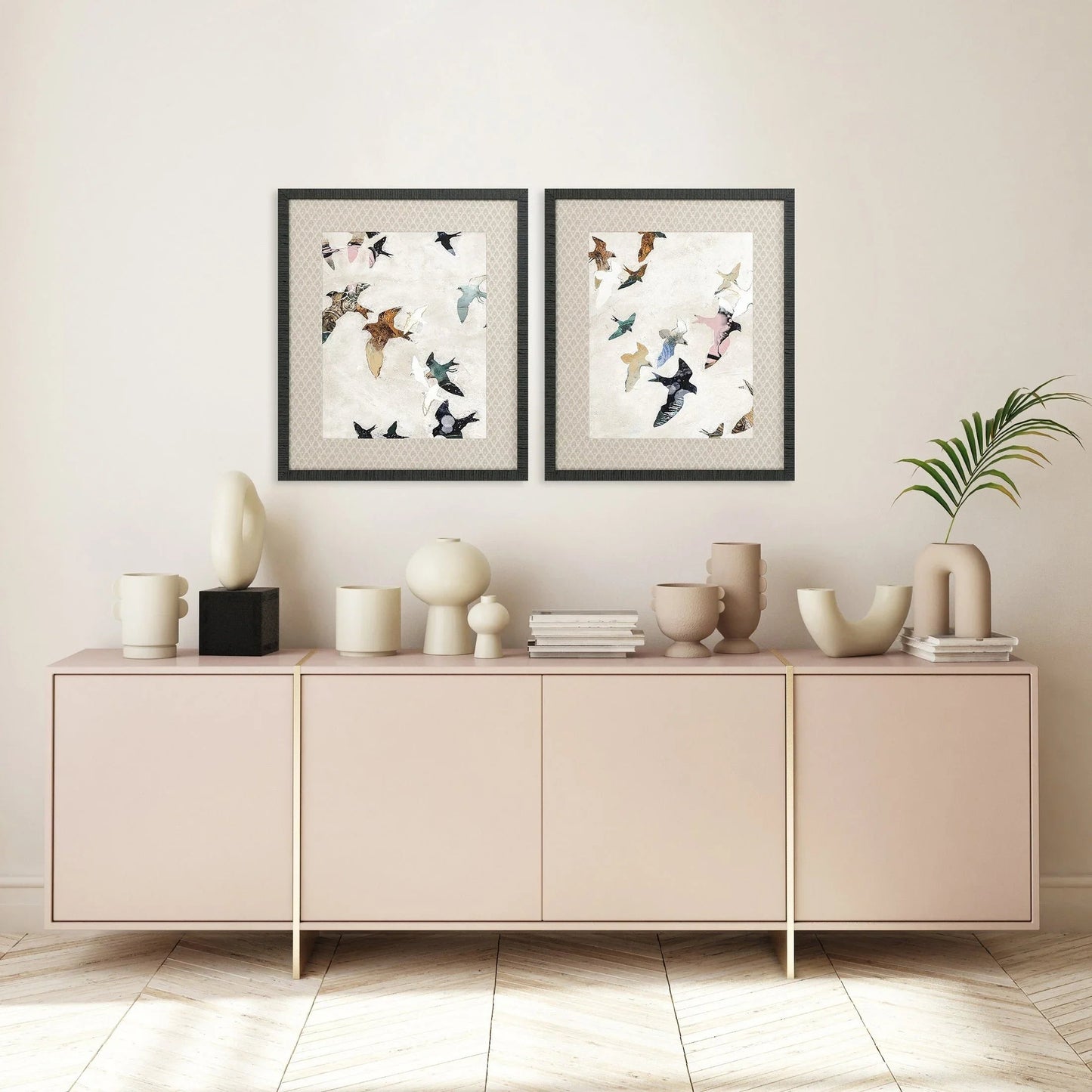 Abstract Birds Blue Canvas Art 2PC