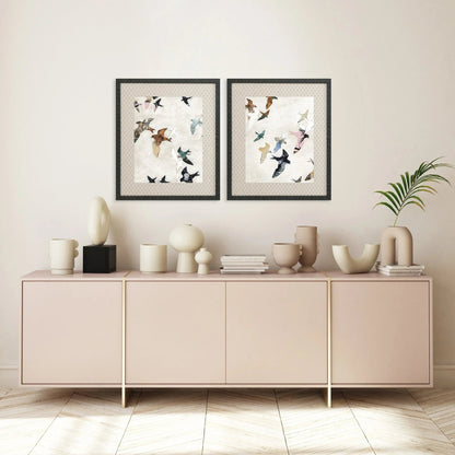 Abstract Birds Blue Canvas Art 2PC