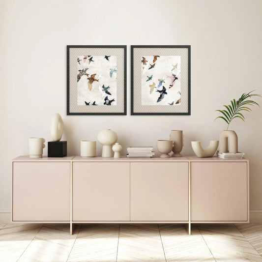 Abstract Birds Blue Canvas Art 2PC