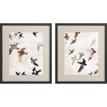 Abstract Birds Blue Canvas Art 2PC