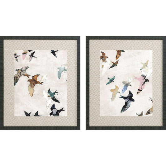 Abstract Birds Blue Canvas Art 2PC