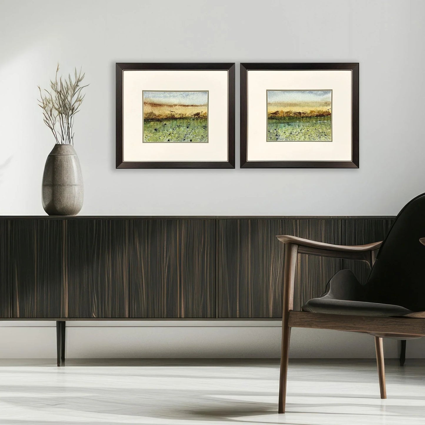 Abstract Vast Field Green Canvas Art 2PC