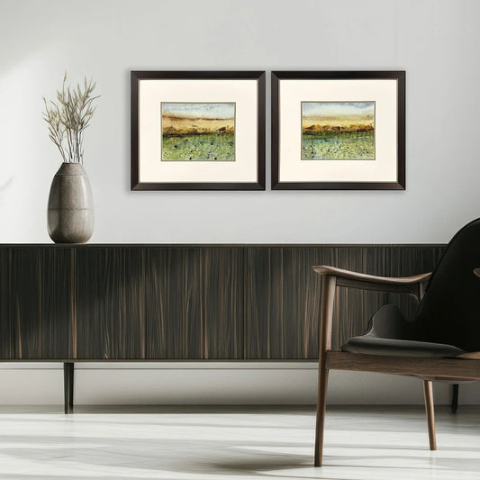 Abstract Vast Field Green Canvas Art 2PC