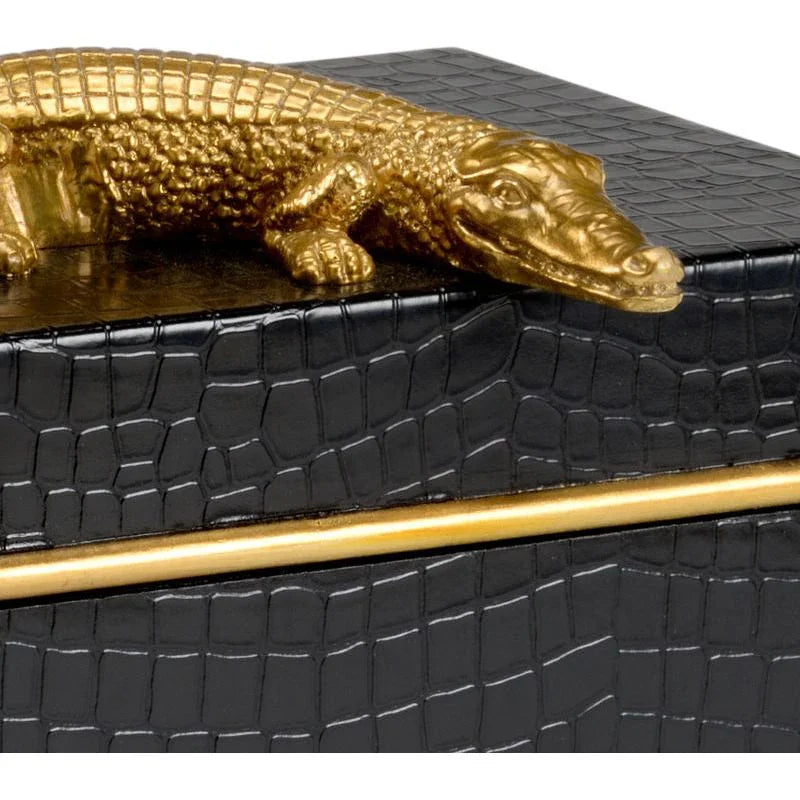 Alligator Black Leather Box - LOOMLAN - Chelsea House - Boxes & Bowls