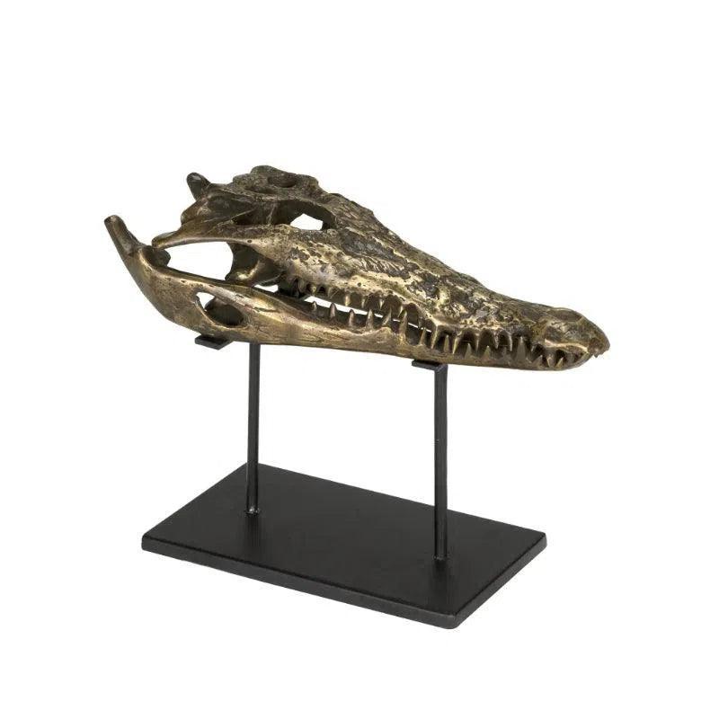 Alligator On Stand Antique Brass Sculpture