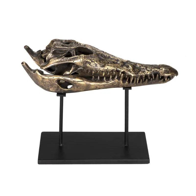 Alligator On Stand Antique Brass Sculpture