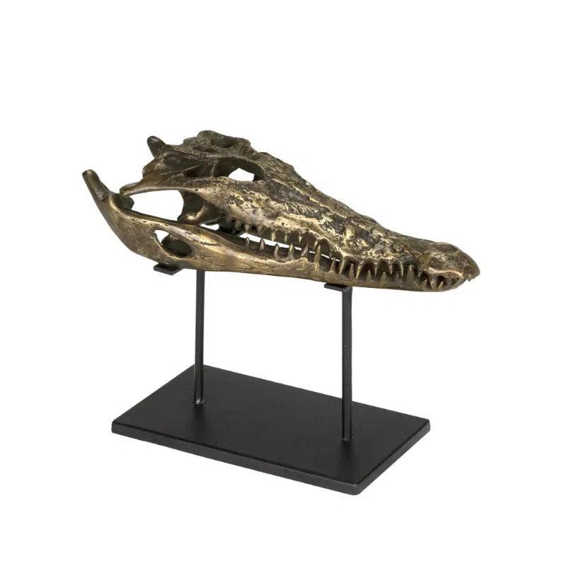 Alligator On Stand Antique Brass Sculpture -- view 2