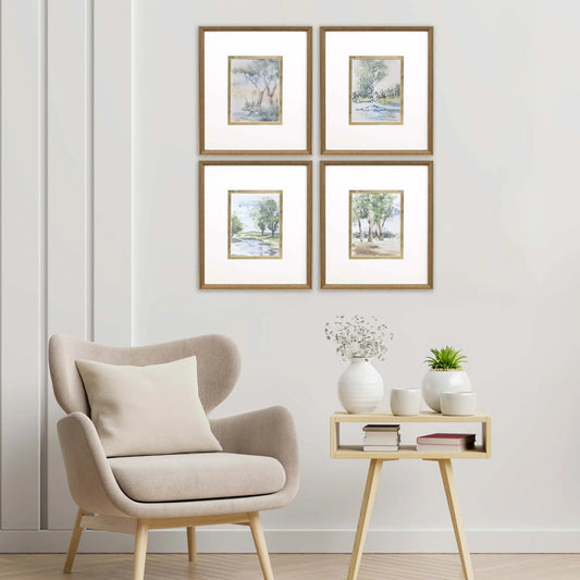 Along the Way Wood Frame Blue Canvas Art 4PC