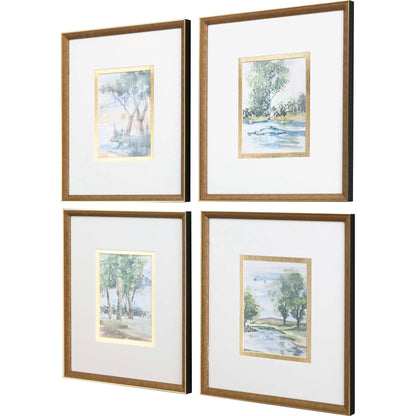 Along the Way Wood Frame Blue Canvas Art 4PC