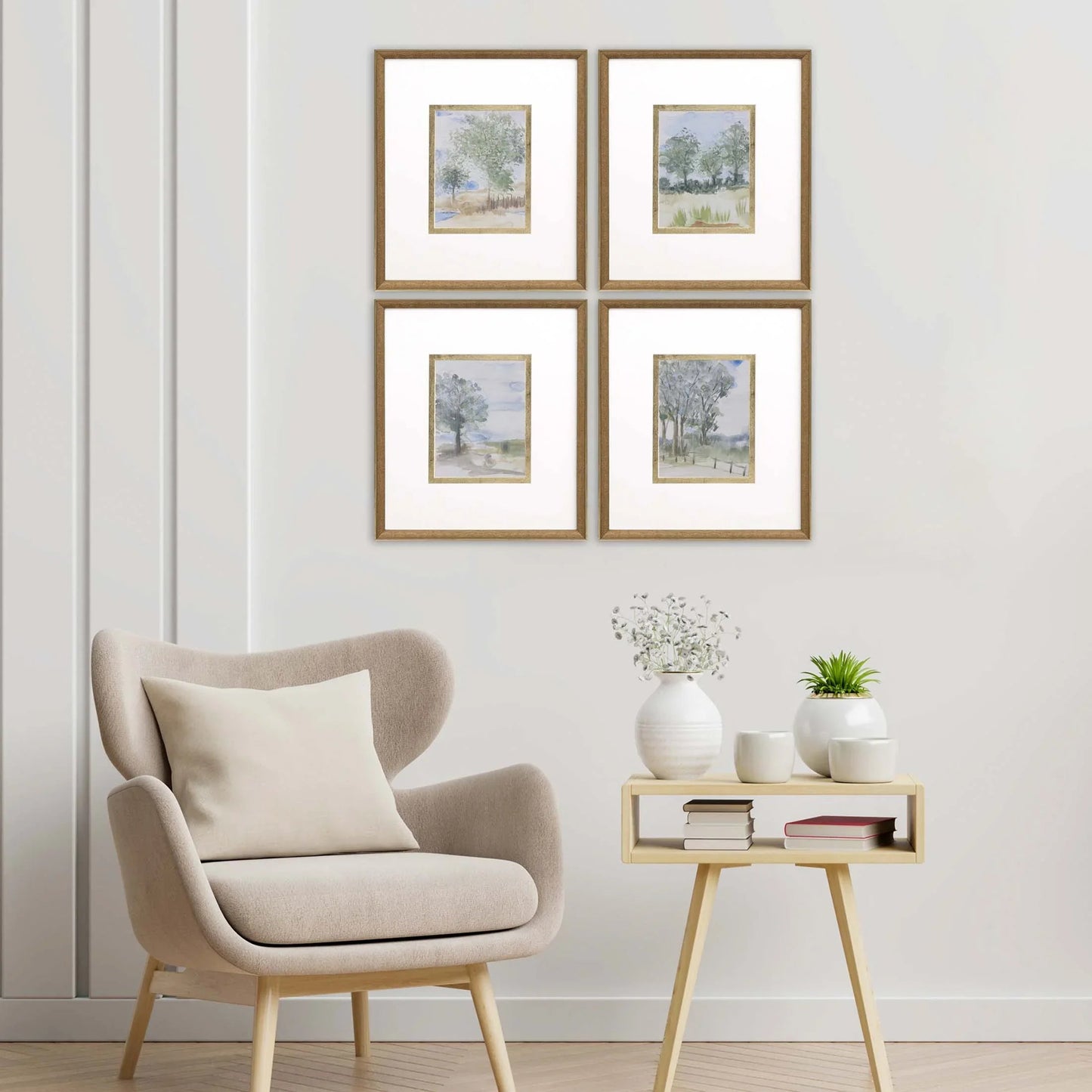 Along the Way Wood Frame Blue Canvas Art 4PC