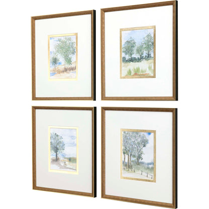 Along the Way Wood Frame Blue Canvas Art 4PC