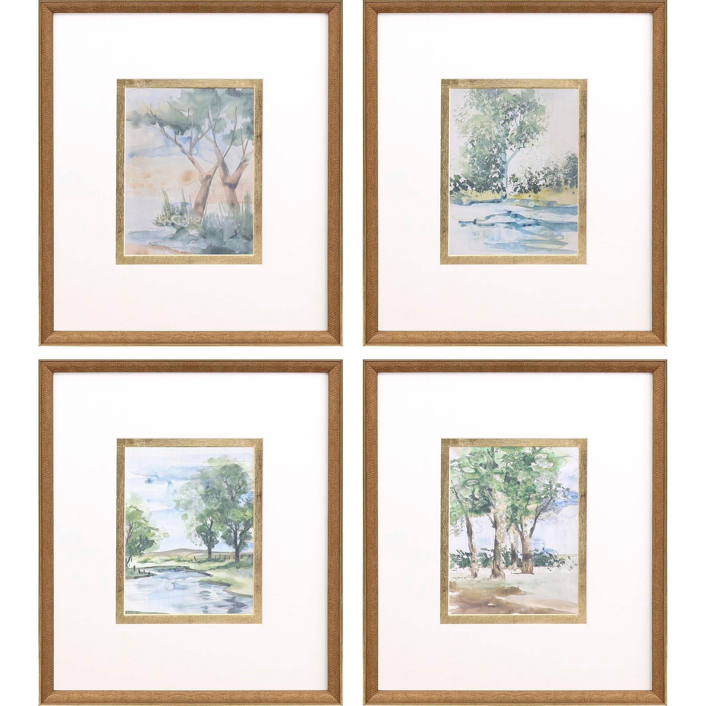 Along the Way Wood Frame Blue Canvas Art 4PC
