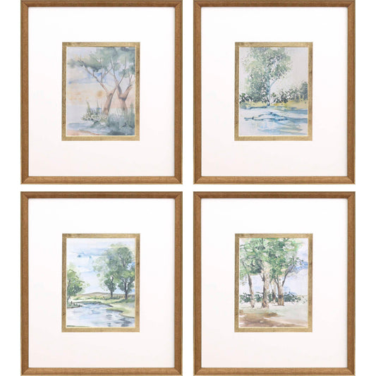 Along the Way Wood Frame Blue Canvas Art 4PC