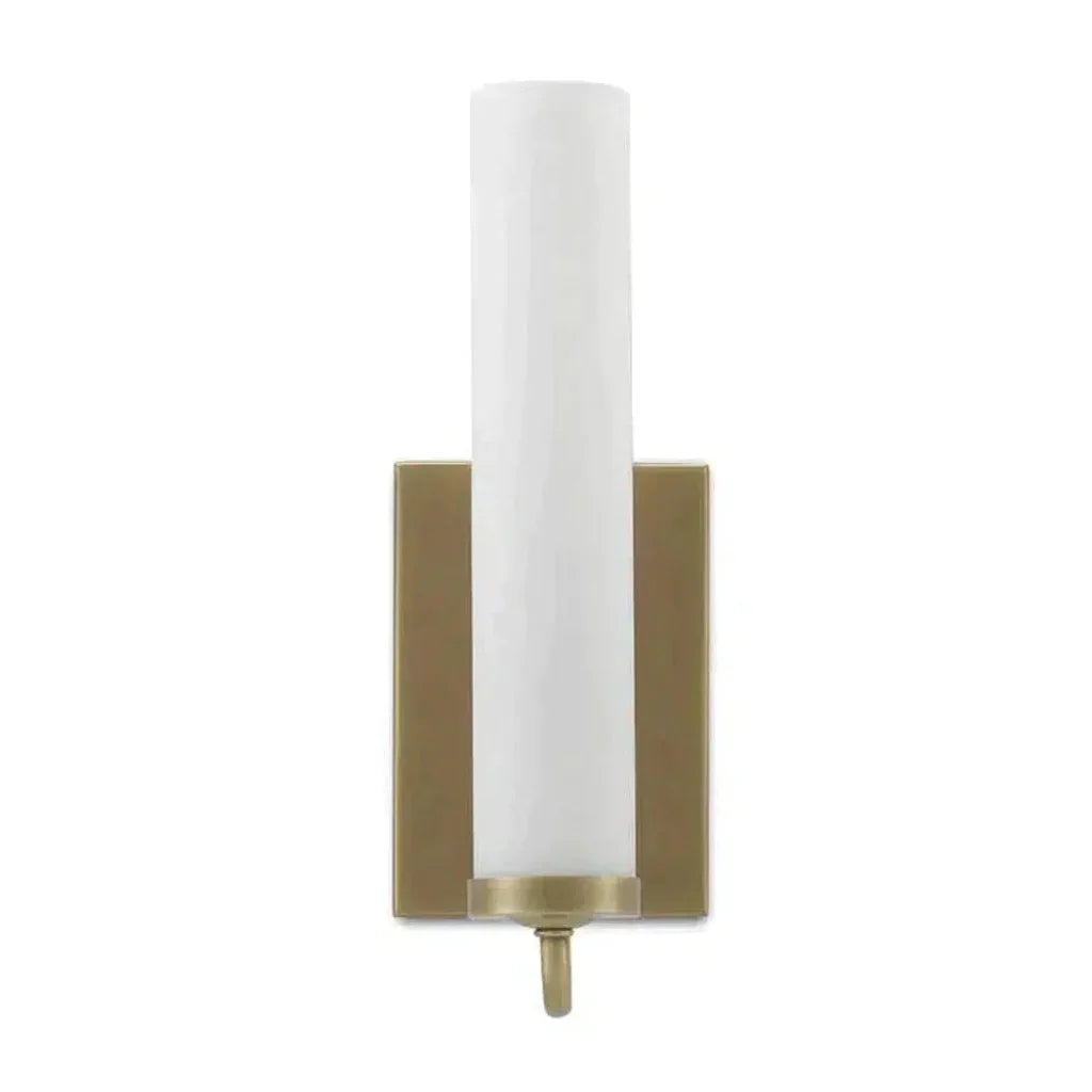 Antique Brass Opaque Glass Brindisi Brass Wall Sconce - LOOMLAN - Currey & Co - Wall Sconces