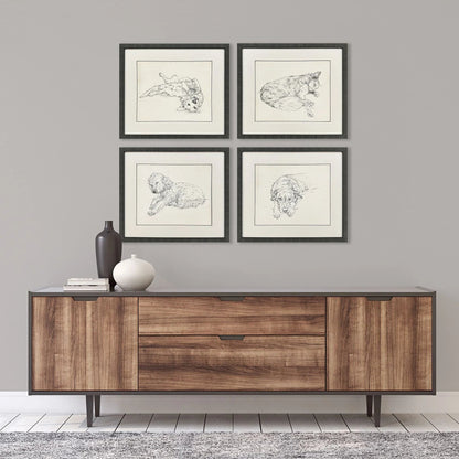 Antique Dog Sketch Beige Canvas Art 4PC