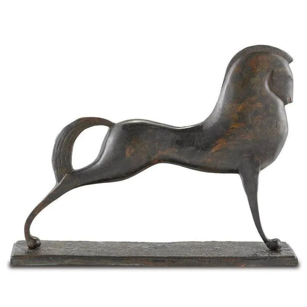 Antique Green Assyrian Bronze Horse - LOOMLAN - Currey & Co - Statues & Sculptures