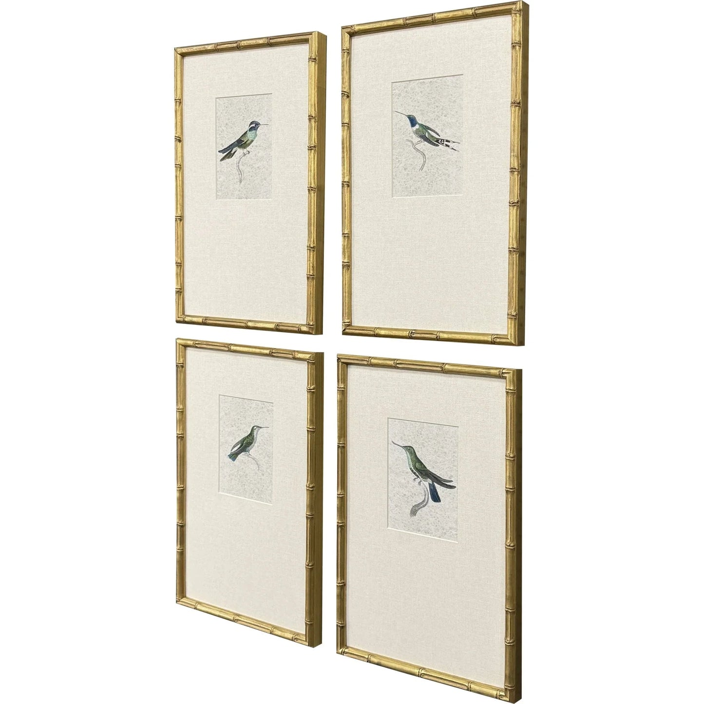 Antique Hummingbirds Wood Frame Green Canvas Art 4PC