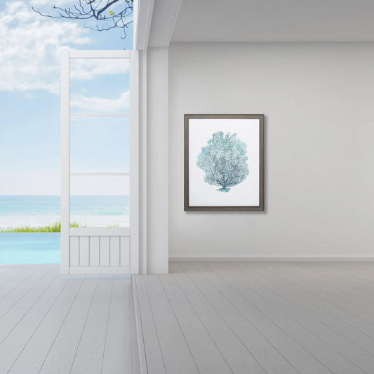 Aqua Coral on Rustic Wood Grain Frame Canvas Art