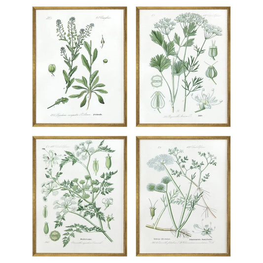 Assemblage Wood Frame Green Canvas Art 4PC