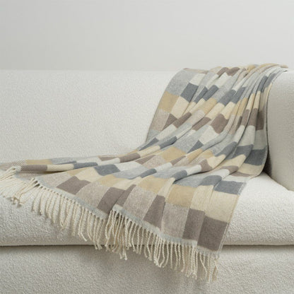 Cintia Grey & Brown Cotton-Blend Throw Blanket 50"x60 -- Grey, Brown
