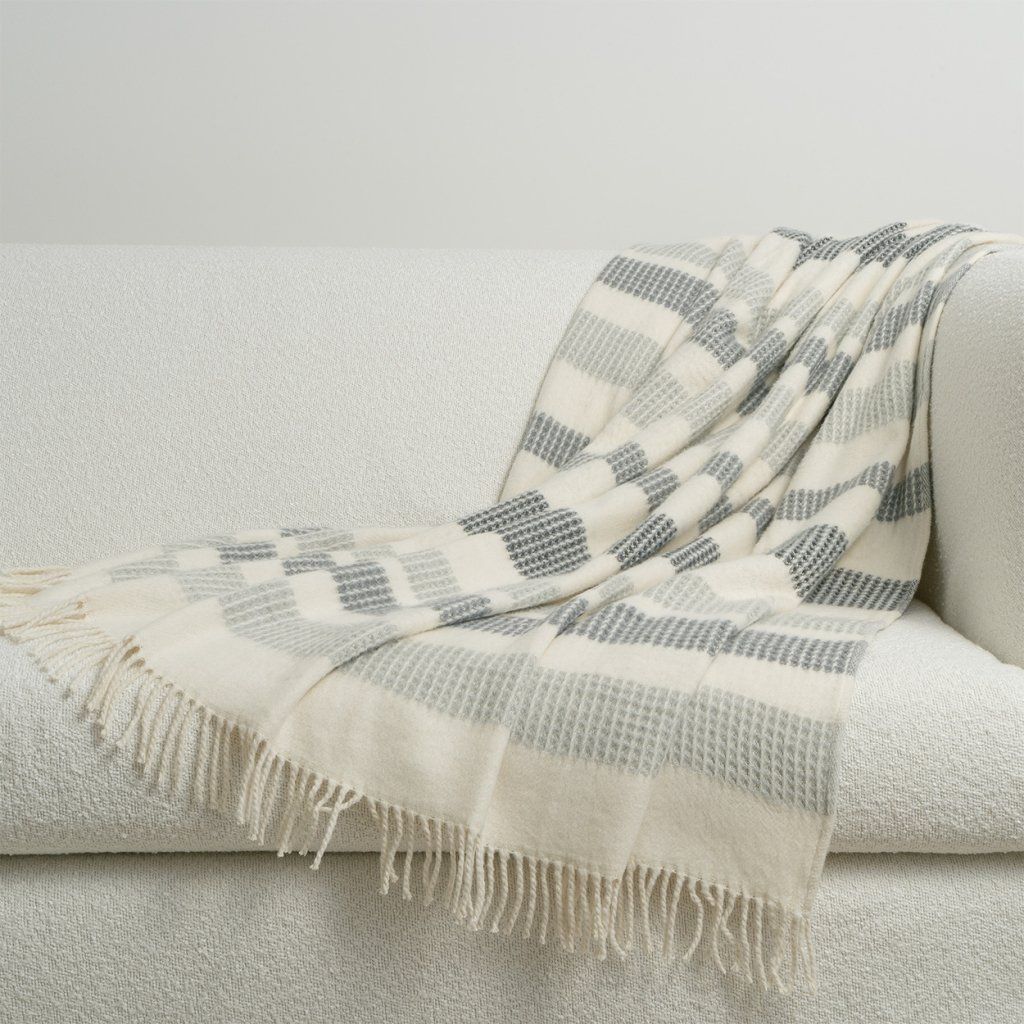 Venecia Cream & Grey Cotton-Blend Throw Blanket 50"x60 -- Cream, Grey
