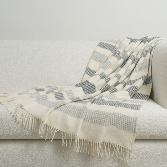 Venecia Cream & Grey Cotton-Blend Throw Blanket 50"x60 -- Cream, Grey