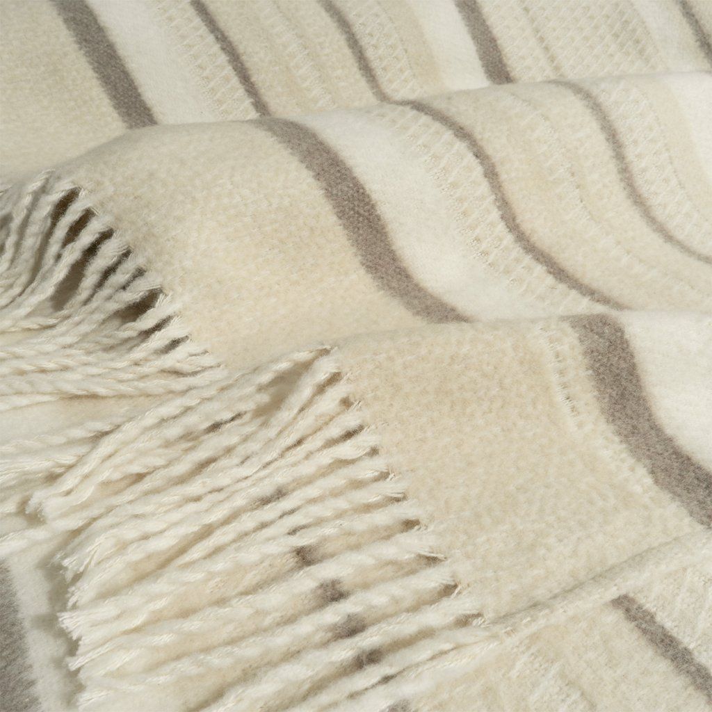 Striata Cream Cotton-Blend Throw Blanket 50"x60 -- Cream