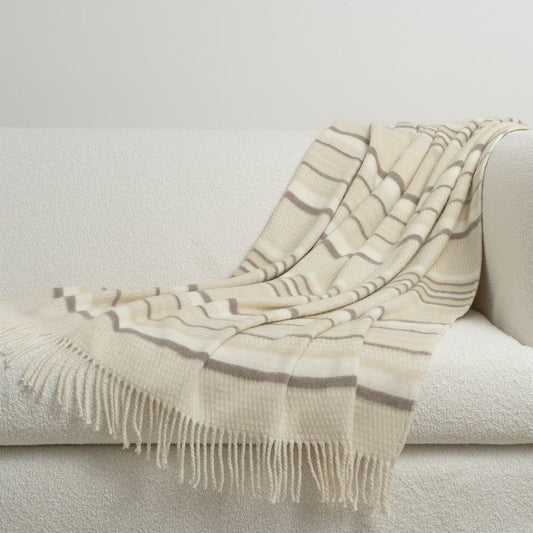Striata Cream Cotton-Blend Throw Blanket 50"x60 -- Cream