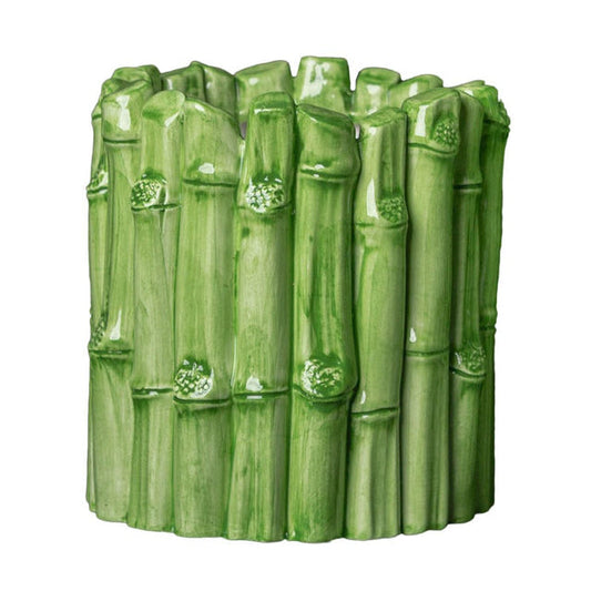 Bamboo All Around Green Ceramic Vase