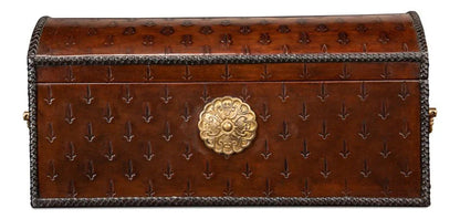 Baron's Reddish Brown Leather Box - LOOMLAN - Sarreid - Boxes & Bowls