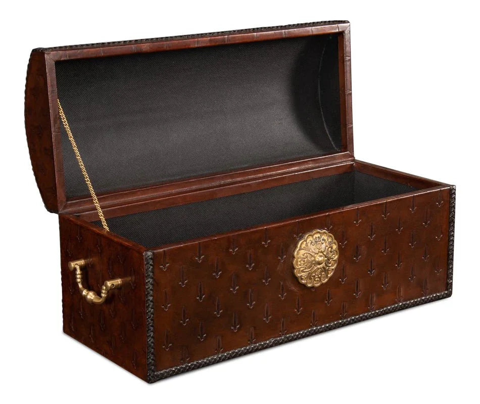 Baron's Reddish Brown Leather Box - LOOMLAN - Sarreid - Boxes & Bowls