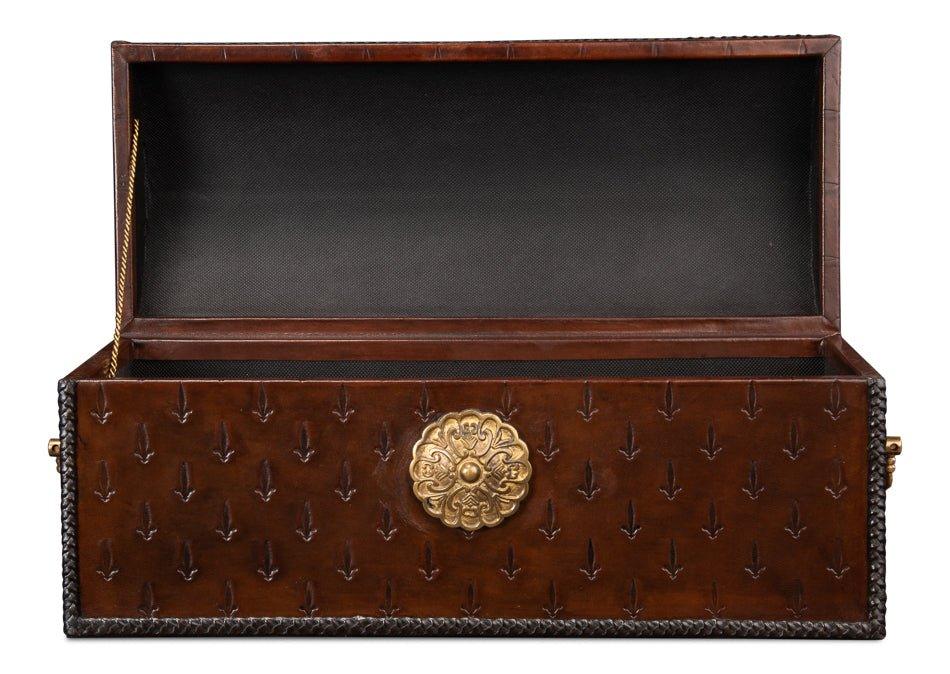 Baron's Reddish Brown Leather Box - LOOMLAN - Sarreid - Boxes & Bowls
