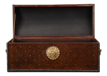 Baron's Reddish Brown Leather Box - LOOMLAN - Sarreid - Boxes & Bowls