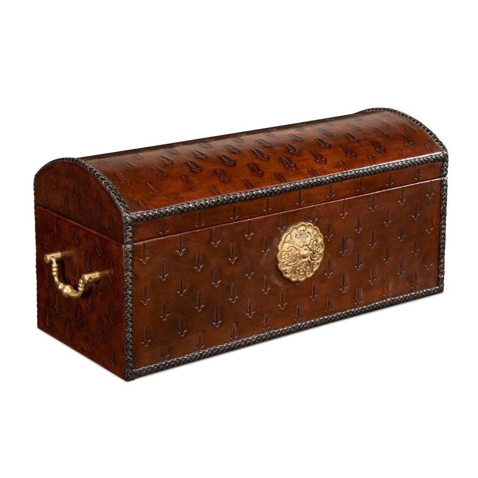 Baron's Reddish Brown Leather Box - LOOMLAN - Sarreid - Boxes & Bowls