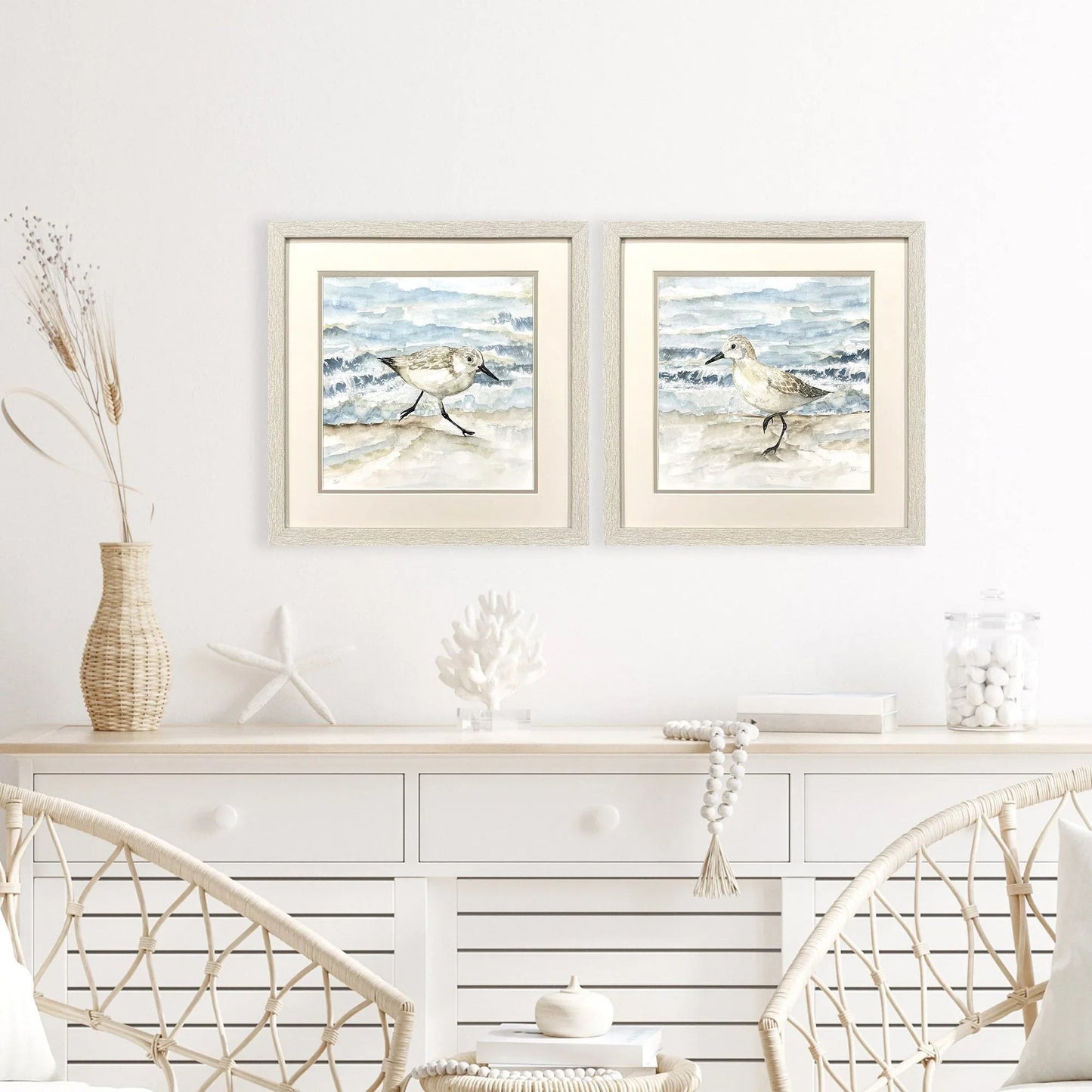 Beach Sandpipers Blue Canvas Art 2PC