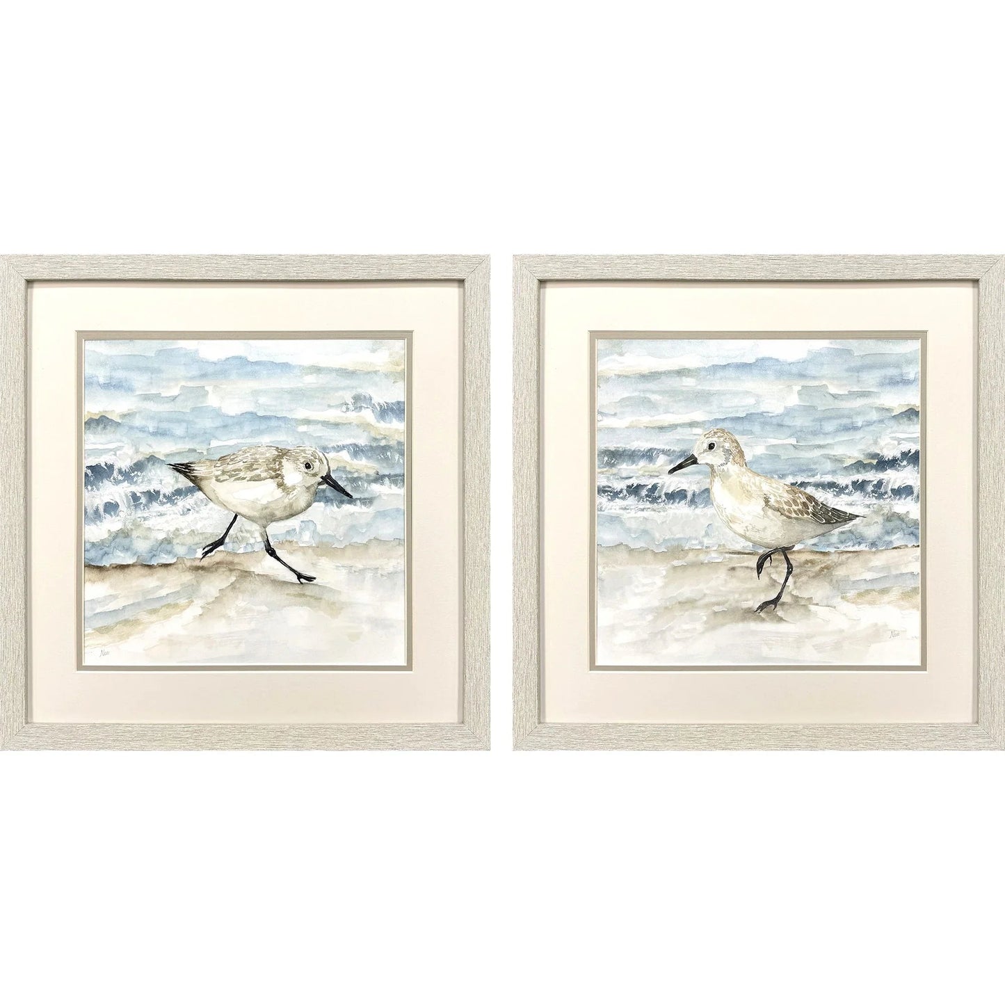 Beach Sandpipers Blue Canvas Art 2PC