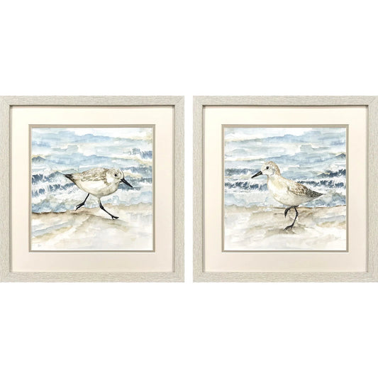Beach Sandpipers Blue Canvas Art 2PC