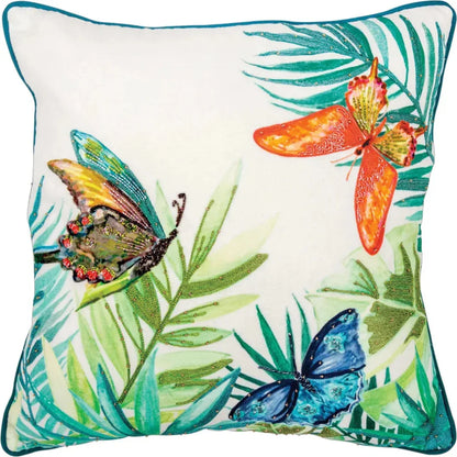 LOOMLAN Beaded Butterflies Coastal Throw Pillow Down Insert