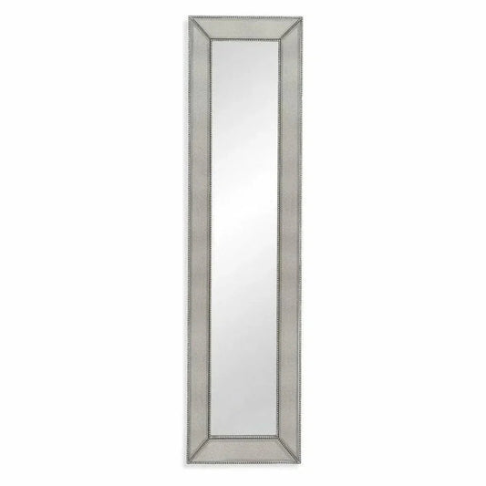 Beaded Leaner Rectangle Silverleaf Floor Mirror-Floor Mirrors-Bassett Mirror-LOOMLAN