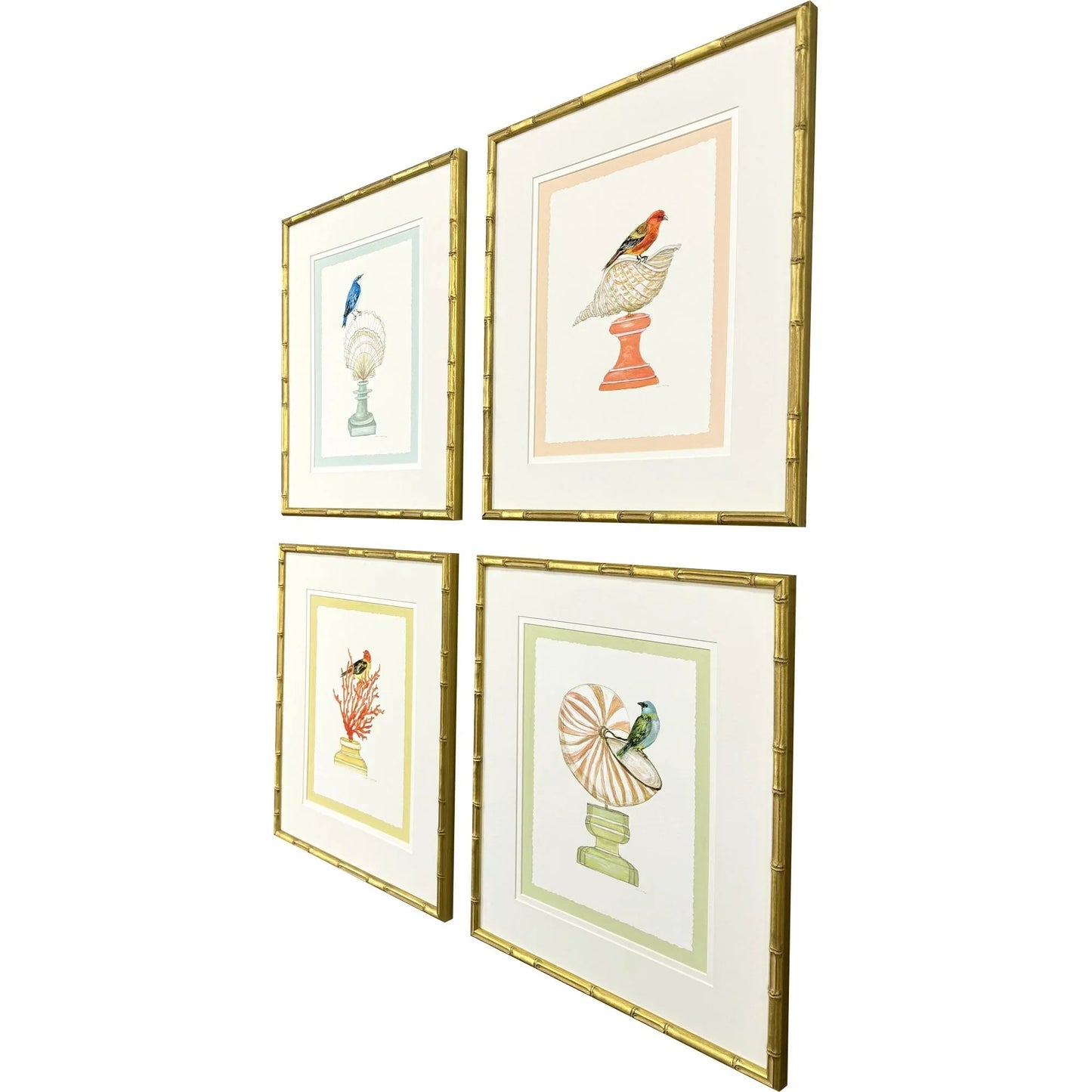 Bird with Shell Wood Frame Multi Canvas Art 4PC